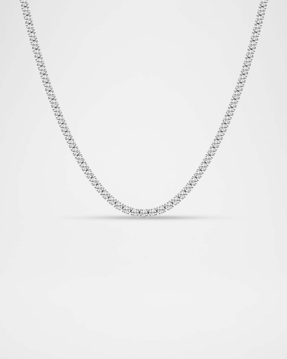Lab Grown Diamond 18K White Gold Round Line Necklace, 16"L, 10ctw